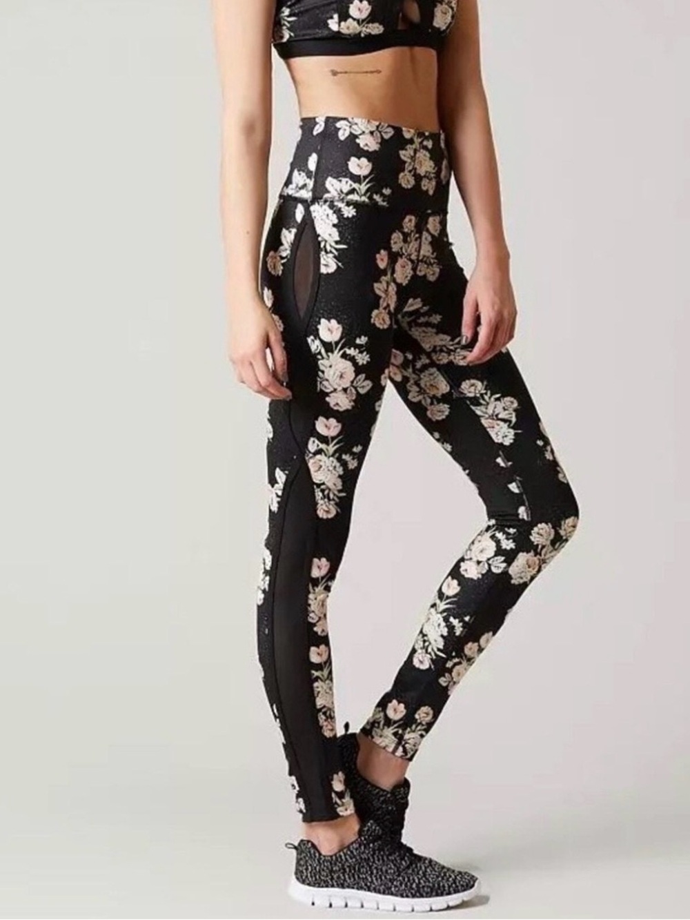 FP Movement Liza High Waist Leggings S Dark Floral Mesh Cottagecore Boho